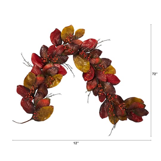 6ft. Autumn Magnolia Leaf with Berries Garland